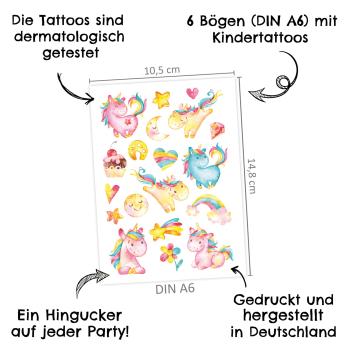 100 Kindertattoos gemischt mit Einhörner, Meerjungfrau und Regenbögen